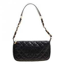 Pre Owned Chanel Black Quilted Caviar Leather CC Shoulder Bag