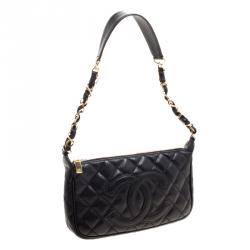 Pre Owned Chanel Black Quilted Caviar Leather CC Shoulder Bag