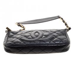 Pre Owned Chanel Black Quilted Caviar Leather CC Shoulder Bag