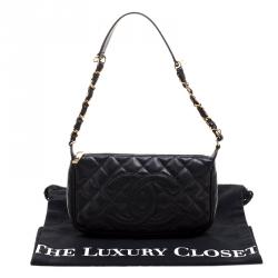 Pre Owned Chanel Black Quilted Caviar Leather CC Shoulder Bag