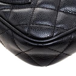 Pre Owned Chanel Black Quilted Caviar Leather CC Shoulder Bag