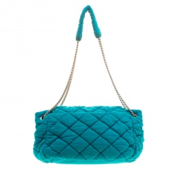 Pre Owned Chanel Turquoise Quilted Bubble Jersey Snake Effect Chain Shoulder Bag