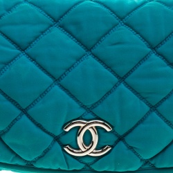Pre Owned Chanel Turquoise Quilted Bubble Jersey Snake Effect Chain Shoulder Bag