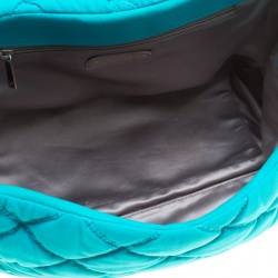 Pre Owned Chanel Turquoise Quilted Bubble Jersey Snake Effect Chain Shoulder Bag