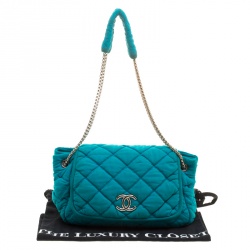 Pre Owned Chanel Turquoise Quilted Bubble Jersey Snake Effect Chain Shoulder Bag