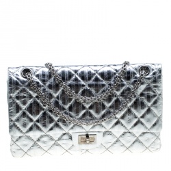 Chanel Silver Quilted Leather Striped Reissue 2.55 Classic 226