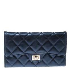 Chanel Metallic Blue Quilted Leather Reissue Trifold Wallet Chanel