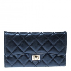 Pre Owned Chanel Metallic Blue Quilted Leather Reissue Trifold Wallet