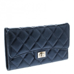 Pre Owned Chanel Metallic Blue Quilted Leather Reissue Trifold Wallet