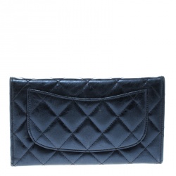 Pre Owned Chanel Metallic Blue Quilted Leather Reissue Trifold Wallet