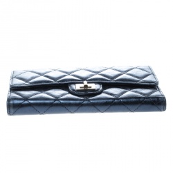 Pre Owned Chanel Metallic Blue Quilted Leather Reissue Trifold Wallet