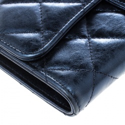 Pre Owned Chanel Metallic Blue Quilted Leather Reissue Trifold Wallet