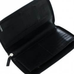 Chanel Black Quilted Patent Leather Embossed Lucky Symbols Zip Around Wallet