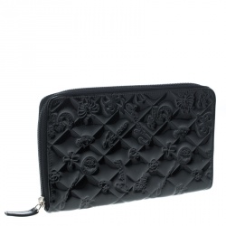 Chanel Black Quilted Patent Leather Embossed Lucky Symbols Zip Around Wallet