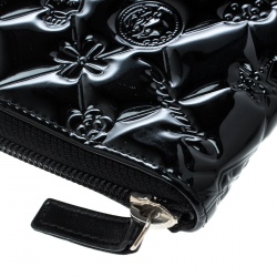Chanel Black Quilted Patent Leather Embossed Lucky Symbols Zip Around Wallet
