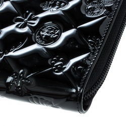 Chanel Black Quilted Patent Leather Embossed Lucky Symbols Zip Around Wallet