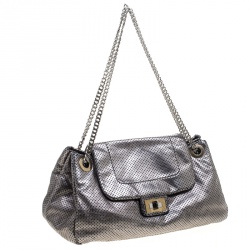 Pre Owned Chanel Grey Drill Perforated Leather Large Classic Flap Accordion Bag