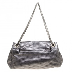 Pre Owned Chanel Grey Drill Perforated Leather Large Classic Flap Accordion Bag