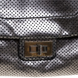Pre Owned Chanel Grey Drill Perforated Leather Large Classic Flap Accordion Bag
