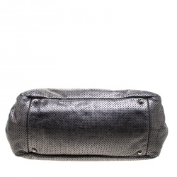 Pre Owned Chanel Grey Drill Perforated Leather Large Classic Flap Accordion Bag