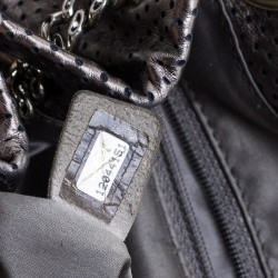 Pre Owned Chanel Grey Drill Perforated Leather Large Classic Flap Accordion Bag