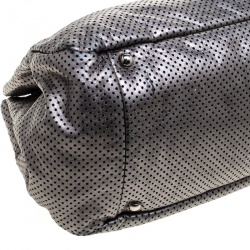 Pre Owned Chanel Grey Drill Perforated Leather Large Classic Flap Accordion Bag