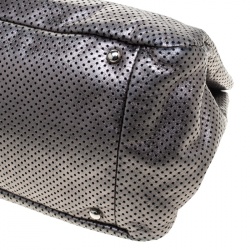 Pre Owned Chanel Grey Drill Perforated Leather Large Classic Flap Accordion Bag