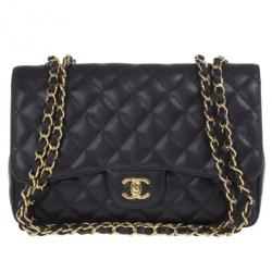Pre Owned Chanel Black Caviar Leather Jumbo Flap Bag