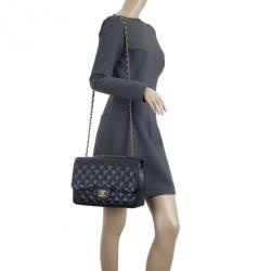 Pre Owned Chanel Black Caviar Leather Jumbo Flap Bag