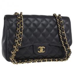 Pre Owned Chanel Black Caviar Leather Jumbo Flap Bag
