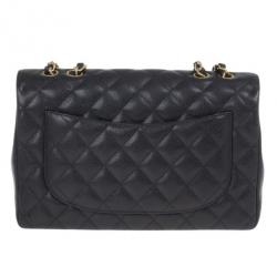 Pre Owned Chanel Black Caviar Leather Jumbo Flap Bag