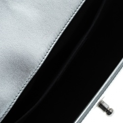 Pre Owned Chanel Silver Quilted Patent Leather Medium Boy Flap Bag