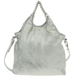 مملوكة مسبقًا Chanel Silver Metallic Leather Perforated Rodeo Drive Grand Shopping Hobo
