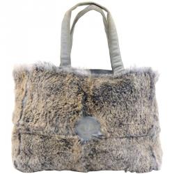 مملوكة مسبقًا حقيبة يد شانيل فينتدج سويدي/ فرو لابين رمادية