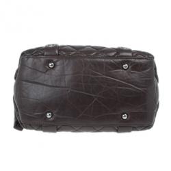 Pre Owned Chanel Brown Lambskin Bubble Quilt Bowler Satchel