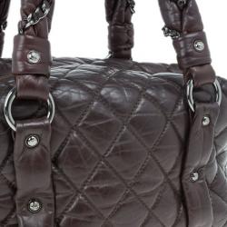 Pre Owned Chanel Brown Lambskin Bubble Quilt Bowler Satchel