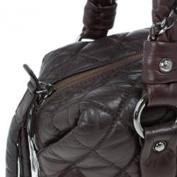 Pre Owned Chanel Brown Lambskin Bubble Quilt Bowler Satchel
