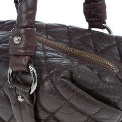 Pre Owned Chanel Brown Lambskin Bubble Quilt Bowler Satchel
