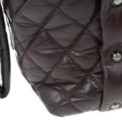 Pre Owned Chanel Brown Lambskin Bubble Quilt Bowler Satchel