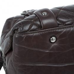 Pre Owned Chanel Brown Lambskin Bubble Quilt Bowler Satchel