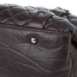 Pre Owned Chanel Brown Lambskin Bubble Quilt Bowler Satchel