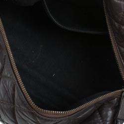 Pre Owned Chanel Brown Lambskin Bubble Quilt Bowler Satchel