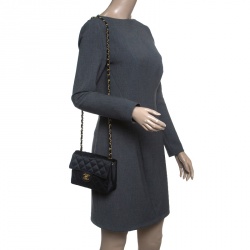Pre Owned Chanel Black Quilted Satin Mini Vintage Classic Single Flap Bag