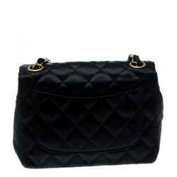 Pre Owned Chanel Black Quilted Satin Mini Vintage Classic Single Flap Bag