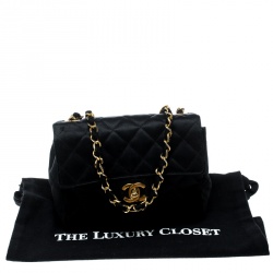 Pre Owned Chanel Black Quilted Satin Mini Vintage Classic Single Flap Bag