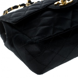 Pre Owned Chanel Black Quilted Satin Mini Vintage Classic Single Flap Bag