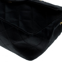Pre Owned Chanel Black Quilted Satin Mini Vintage Classic Single Flap Bag