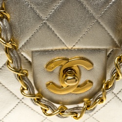 Pre Owned Chanel Light Gold Quilted Leather Mini Vintage Classic Single Flap Bag