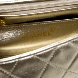 Pre Owned Chanel Light Gold Quilted Leather Mini Vintage Classic Single Flap Bag