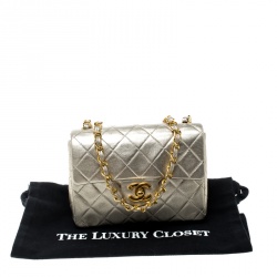 Pre Owned Chanel Light Gold Quilted Leather Mini Vintage Classic Single Flap Bag